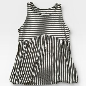 Ingrid & Isabel Maternity Tank‎ Top Women's Size L Olive White Stripe Sleeve